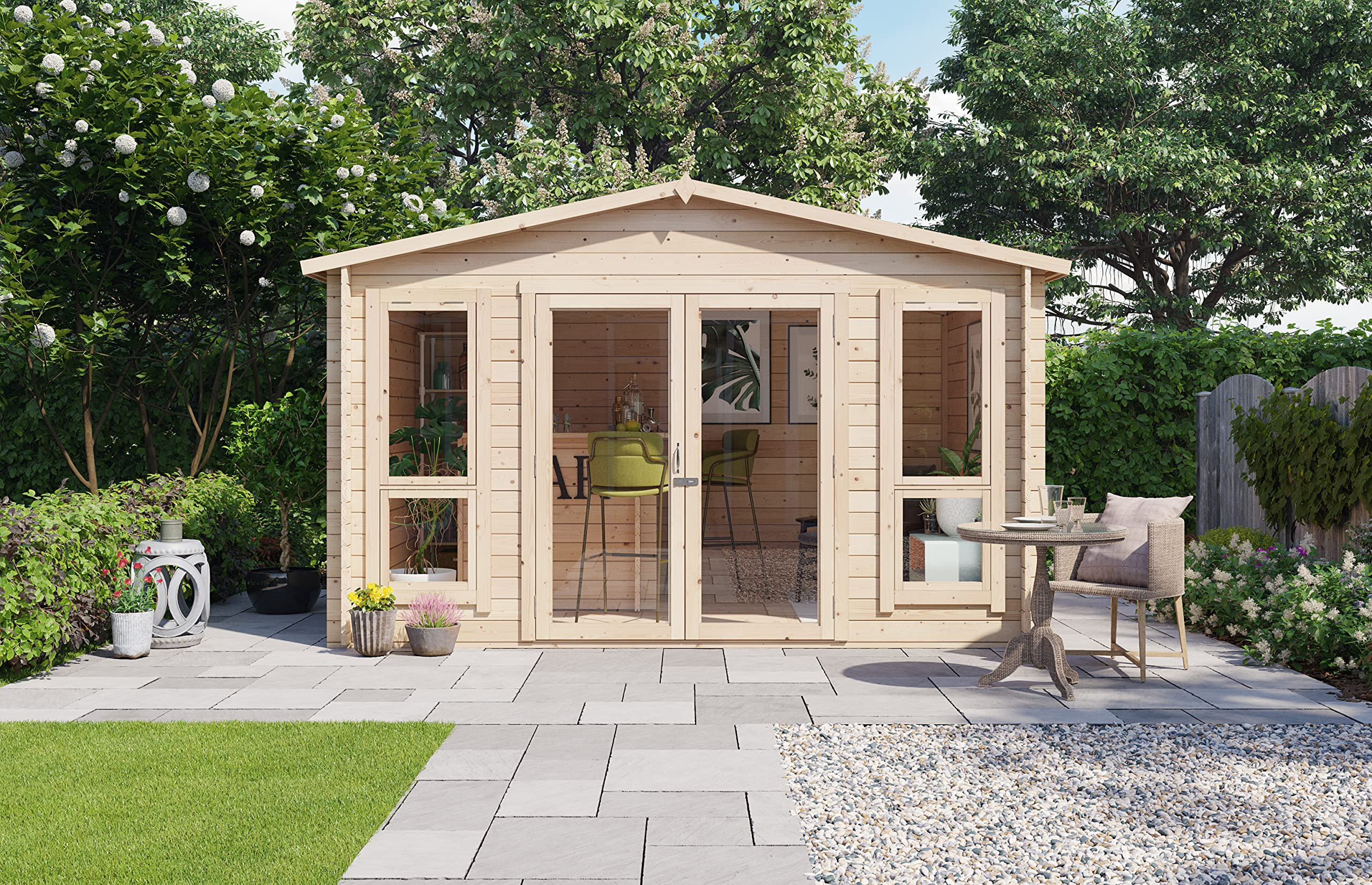 【Home&Garden】Log Cabin Summerhouse Garden Bar Room Apex Wooden Summer House Studio Home Office