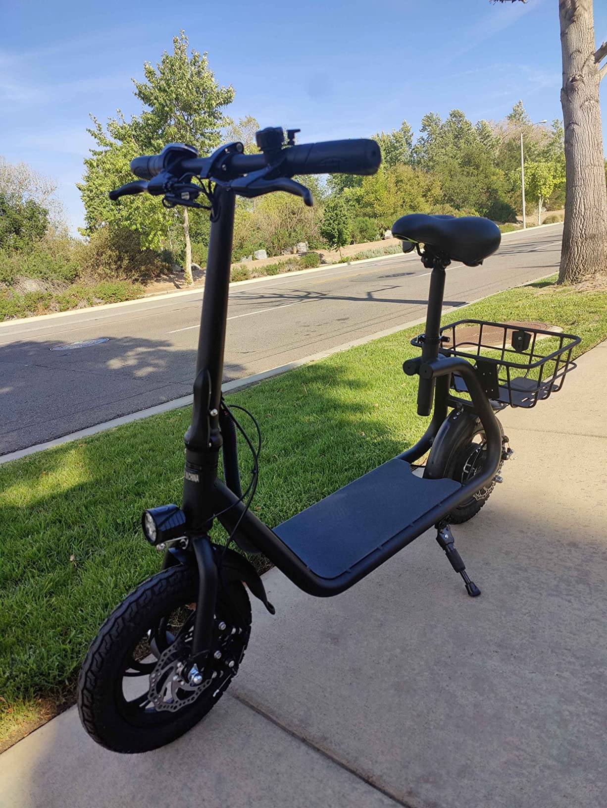 【Sports&Outdoors】Electric Scooter for Adults - Foldable Scooter with Seat & Carry Basket - 450W Brushless Motor 36V