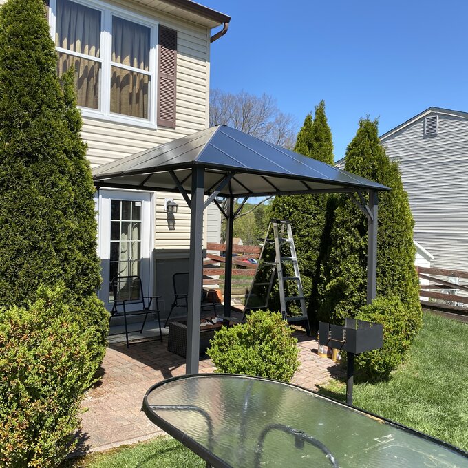 【Gazebo】10x10 ft Hardtop Gazebo, Outdoor Canopy Gazebo with Netting & Shaded Curtains for Patio