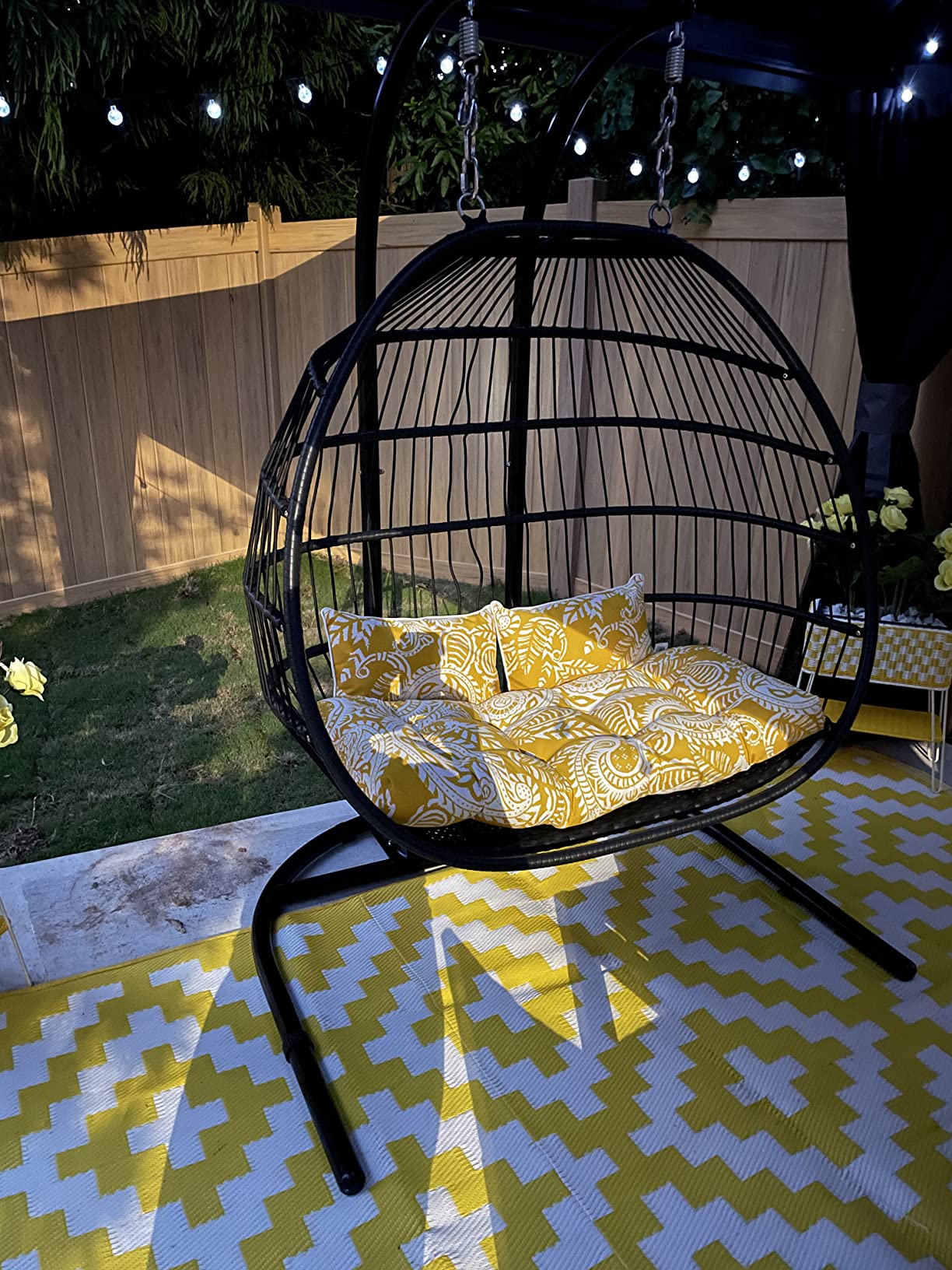 【Home&Garden】Double Hanging Egg Chair Swing - 2 Person Heavy Duty Hanging Wicker Rattan Swing Chair