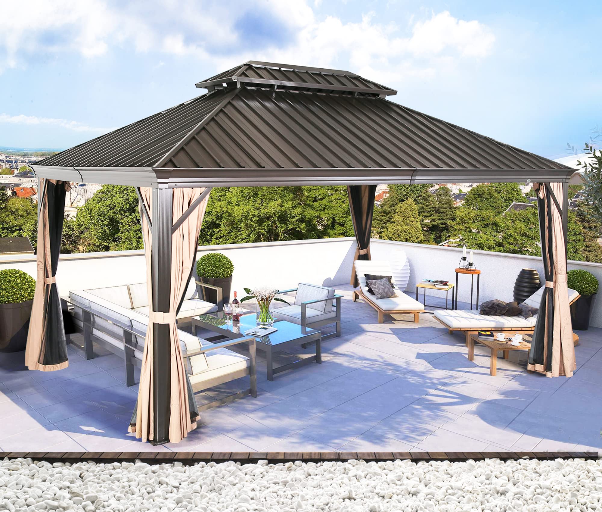 【Gazebo】Hardtop Gazebo with Netting and Curtains for Patios, Gardens, Lawns & Outdoor Activities