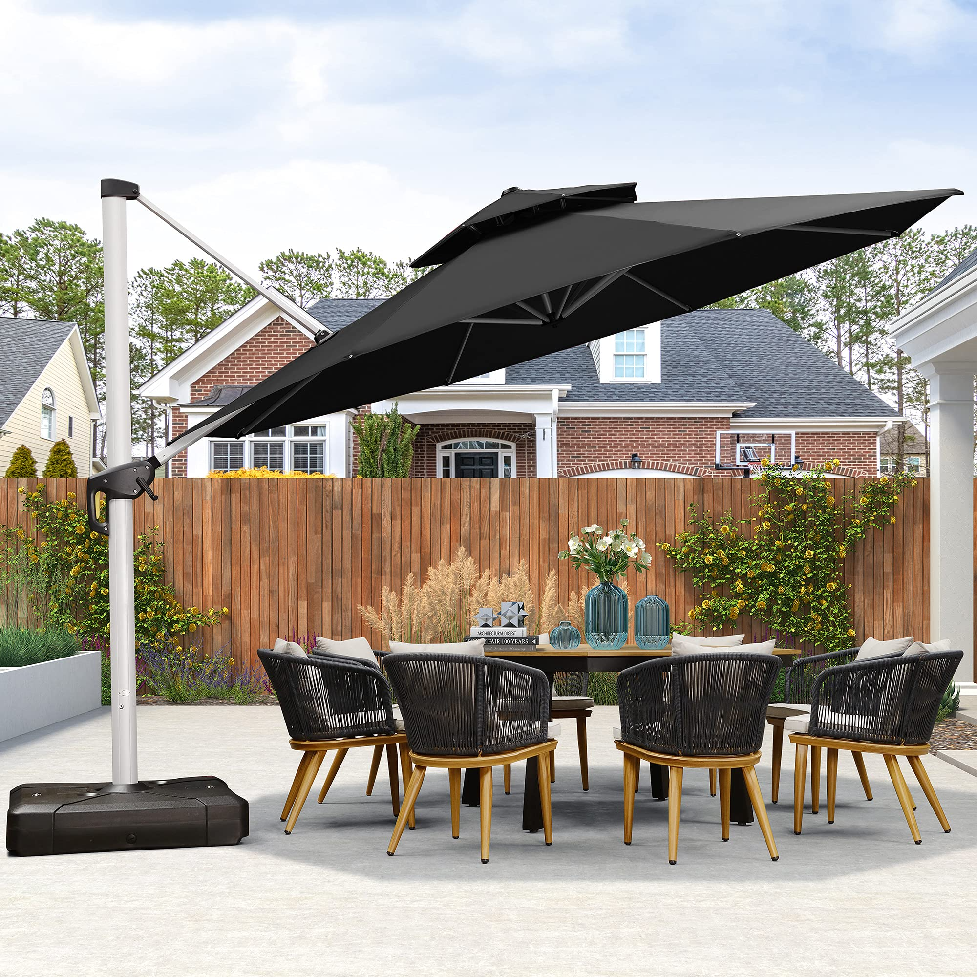 【Home&Garden】13 Ft Double Top Round Deluxe Patio Umbrella Offset Hanging Umbrella Outdoor Garden Umbrella