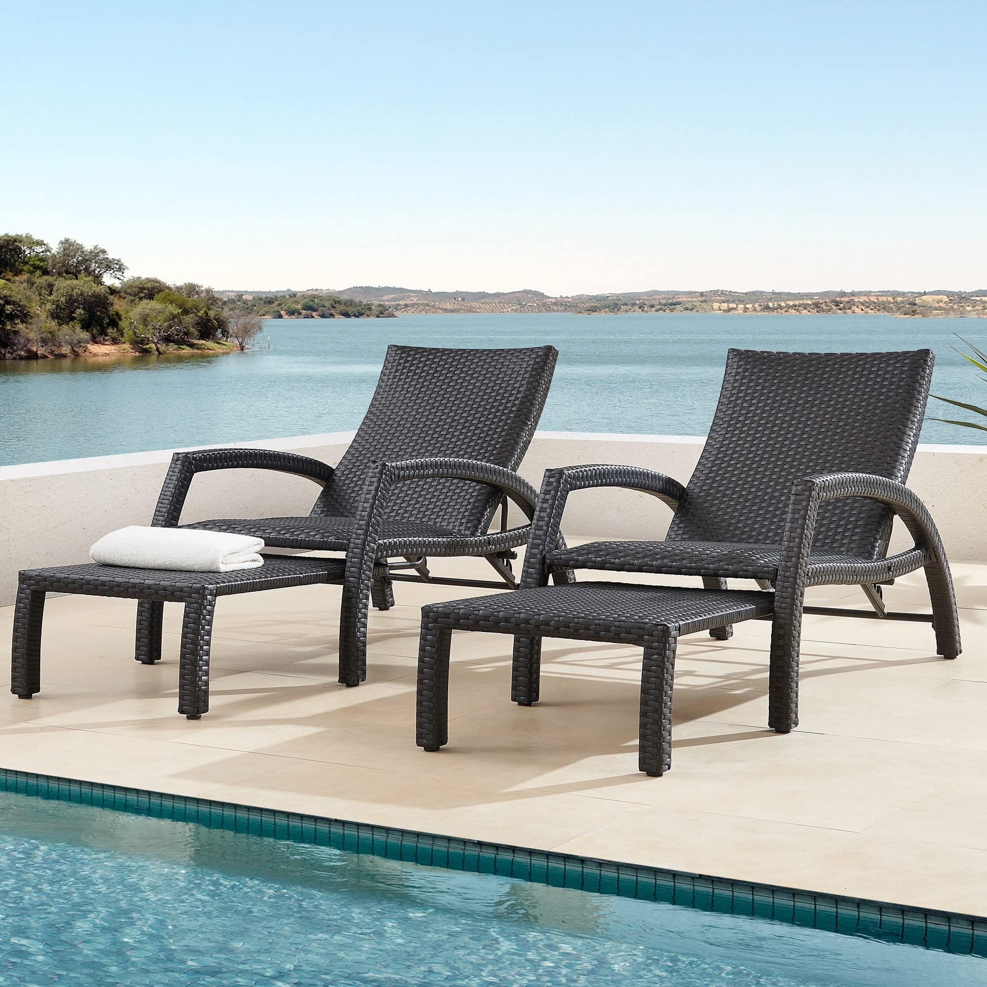 【Home&Garden】Outdoor Wicker Convertible Chaise Lounge Patio Woven Padded 2-Pack Aluminum Lounger