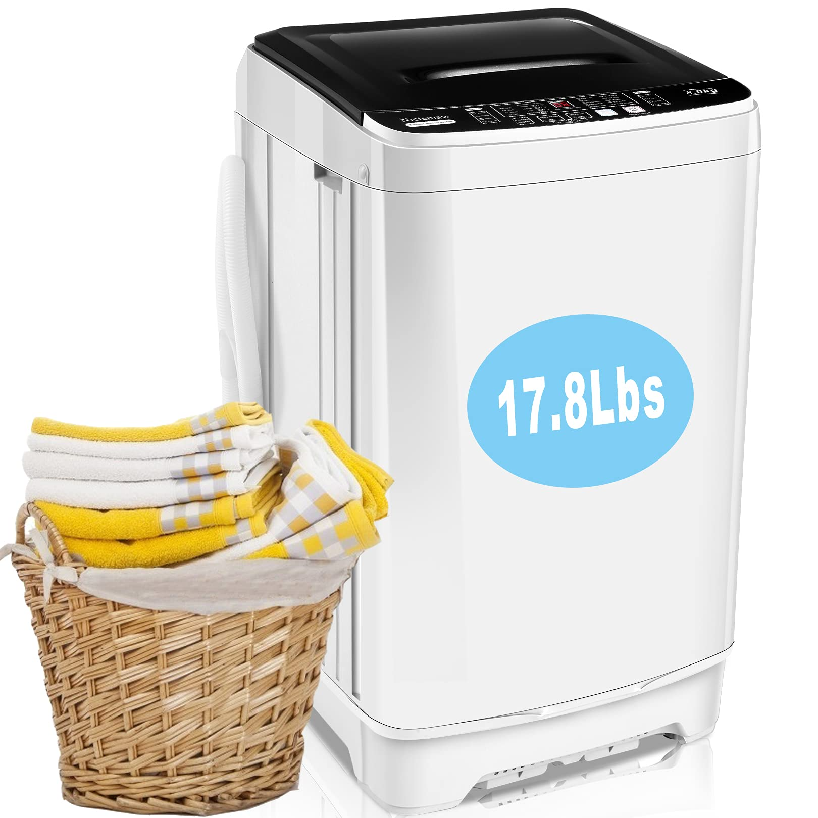 【Appliances】Portable Washer Nictemaw 17.8Lbs Capacity Full-Automatic Washer Machine 1.9 Cu.ft