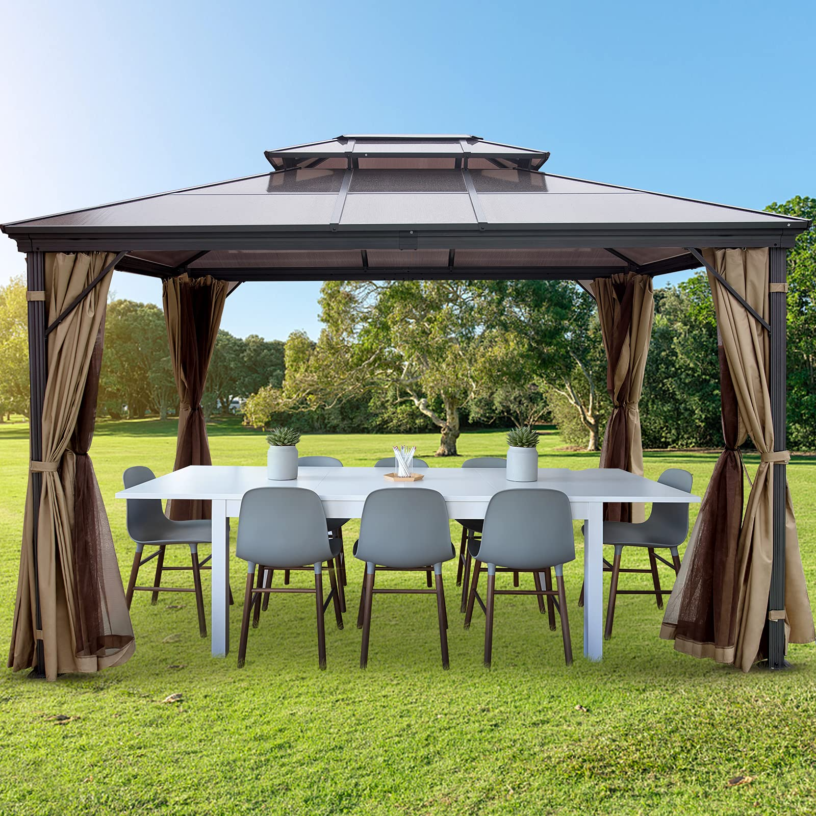 【Gazebo】【BS】Hard Top Gazebo 10' x 12' with Netting - Metal Gazebo
