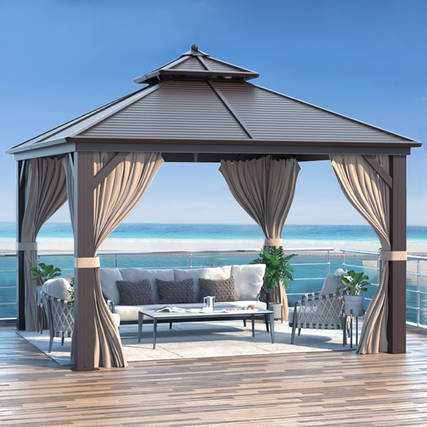 【Gazebo】【BS】Hardtop Gazebo Galvanized Steel Outdoor Gazebo Canopy Double Roof Pergolas Aluminum Frame