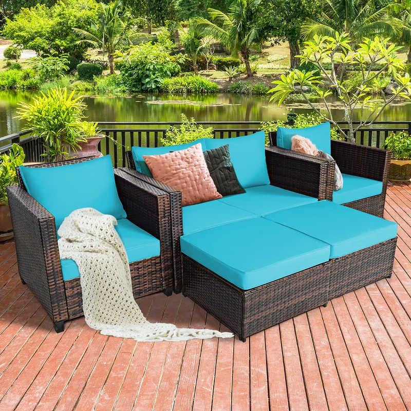 Polyethylene (PE) Wicker 6 - Person Seating Group with Cushions