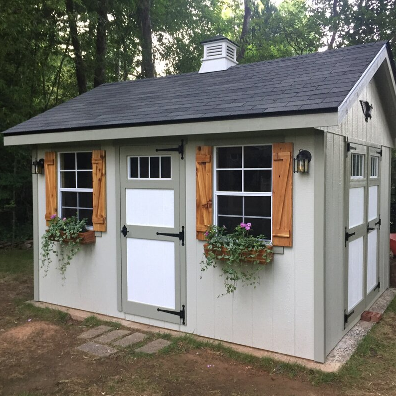 【Storage Shed】10'x12' Resin Outdoor Storage Shed with Shutters, Windows & Skylights for Garden Patio