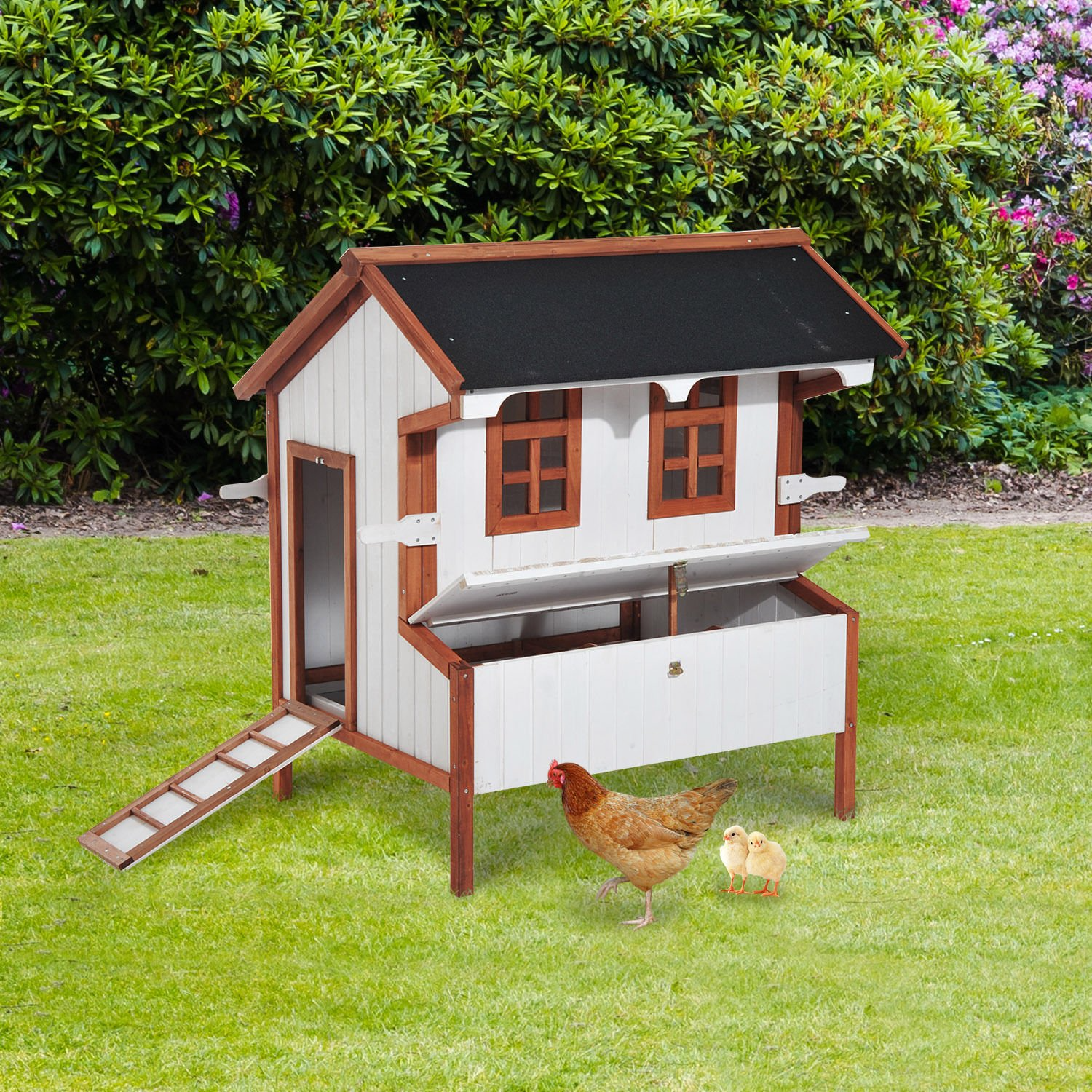 【Pet】47 Chicken Coop Wooden Rabbit Hutch Raised Poultry Cage Portable Hen Pen Backyard