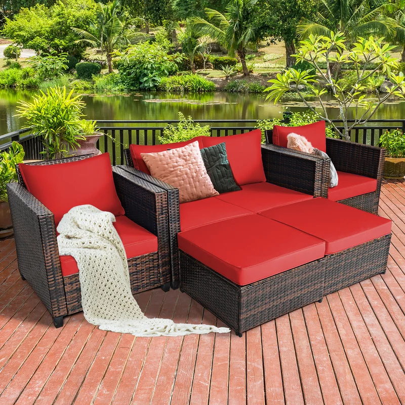 Polyethylene (PE) Wicker 6 - Person Seating Group with Cushions