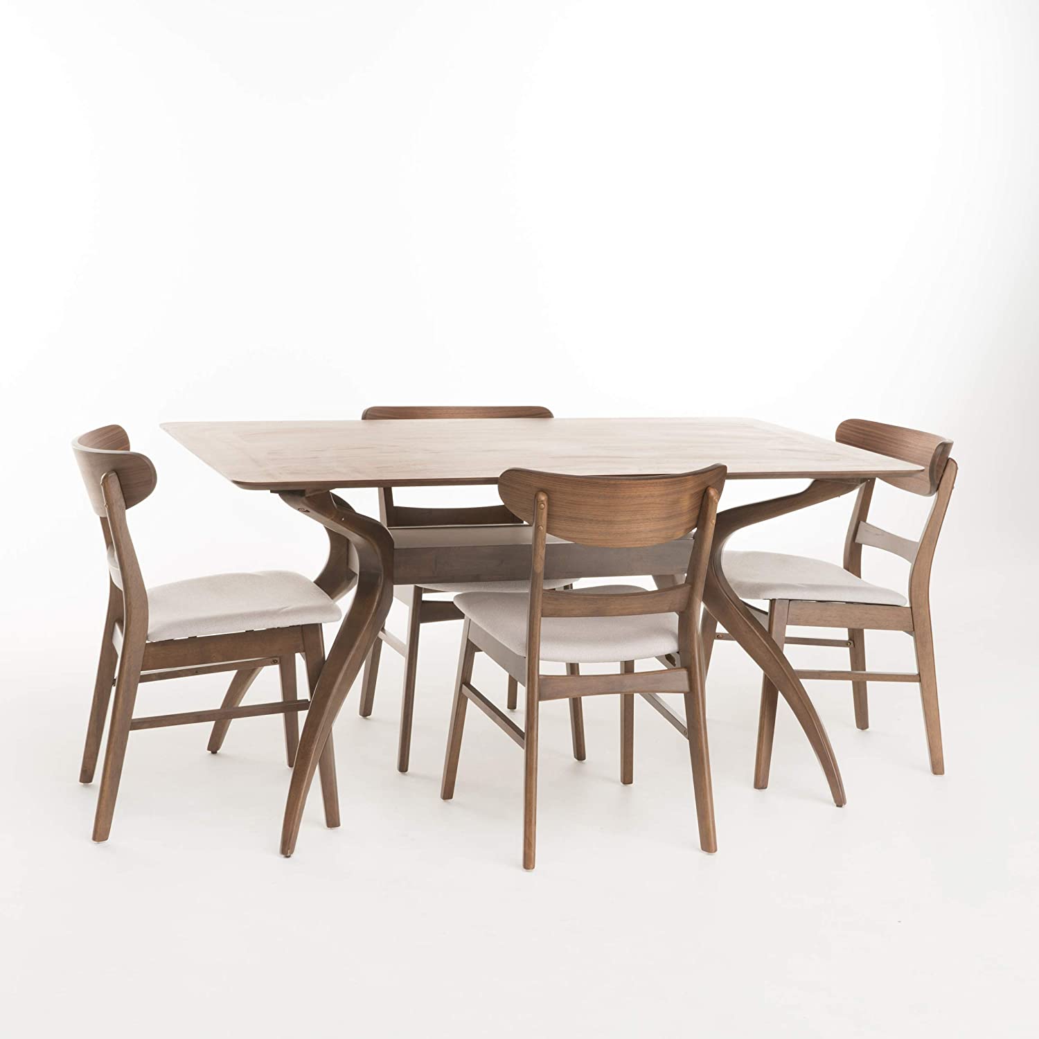 Christopher Knight Home Idalia Curved Leg Rectangular Dining Set, 5-Pcs Set, Natural Walnut / Mint
