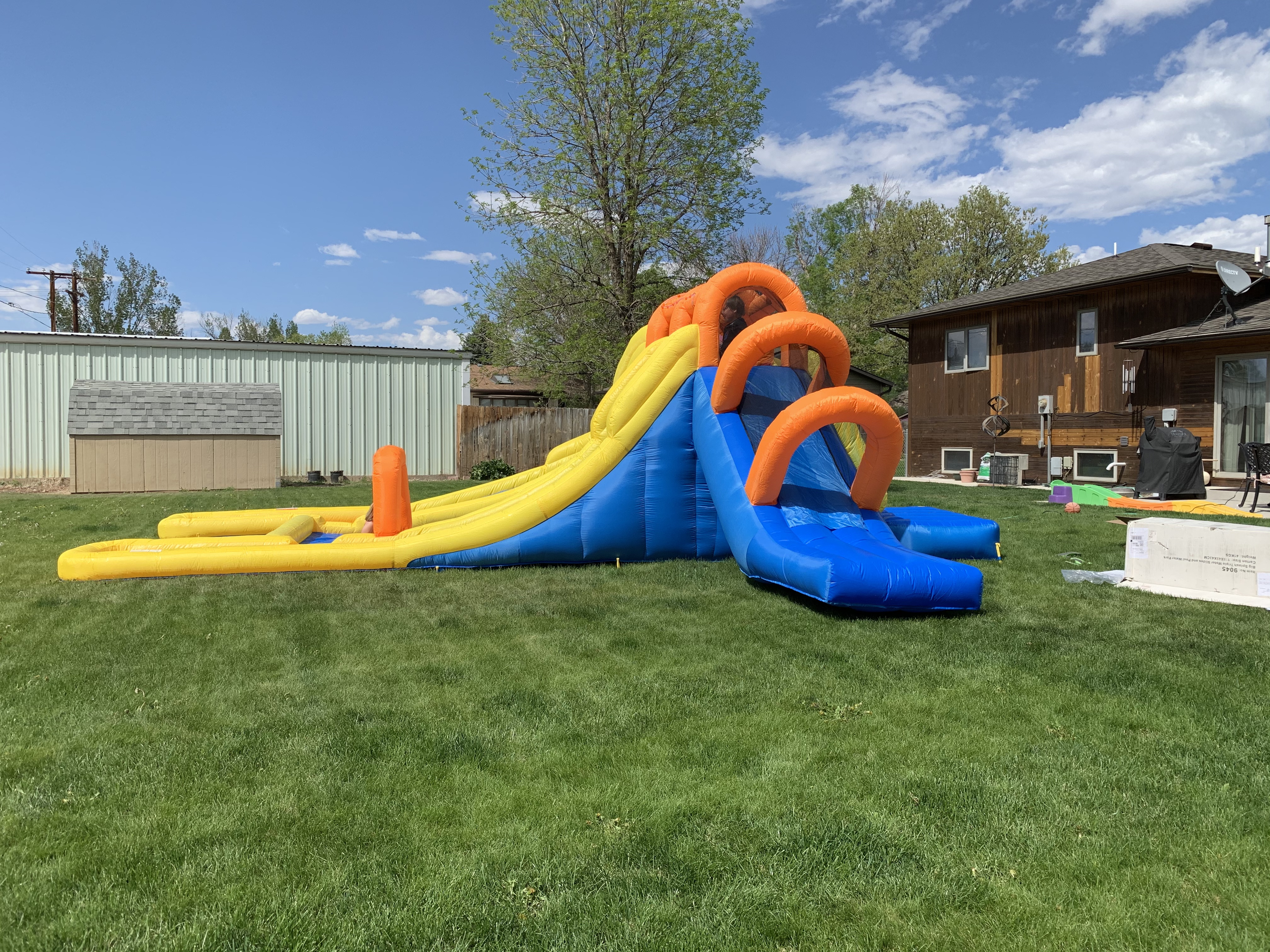 【Baby&Kids】Triple Water Slides and Pool Water Park, 24 ft L x 21 ft W x 8 ft H, Outdoor Fun for Kids