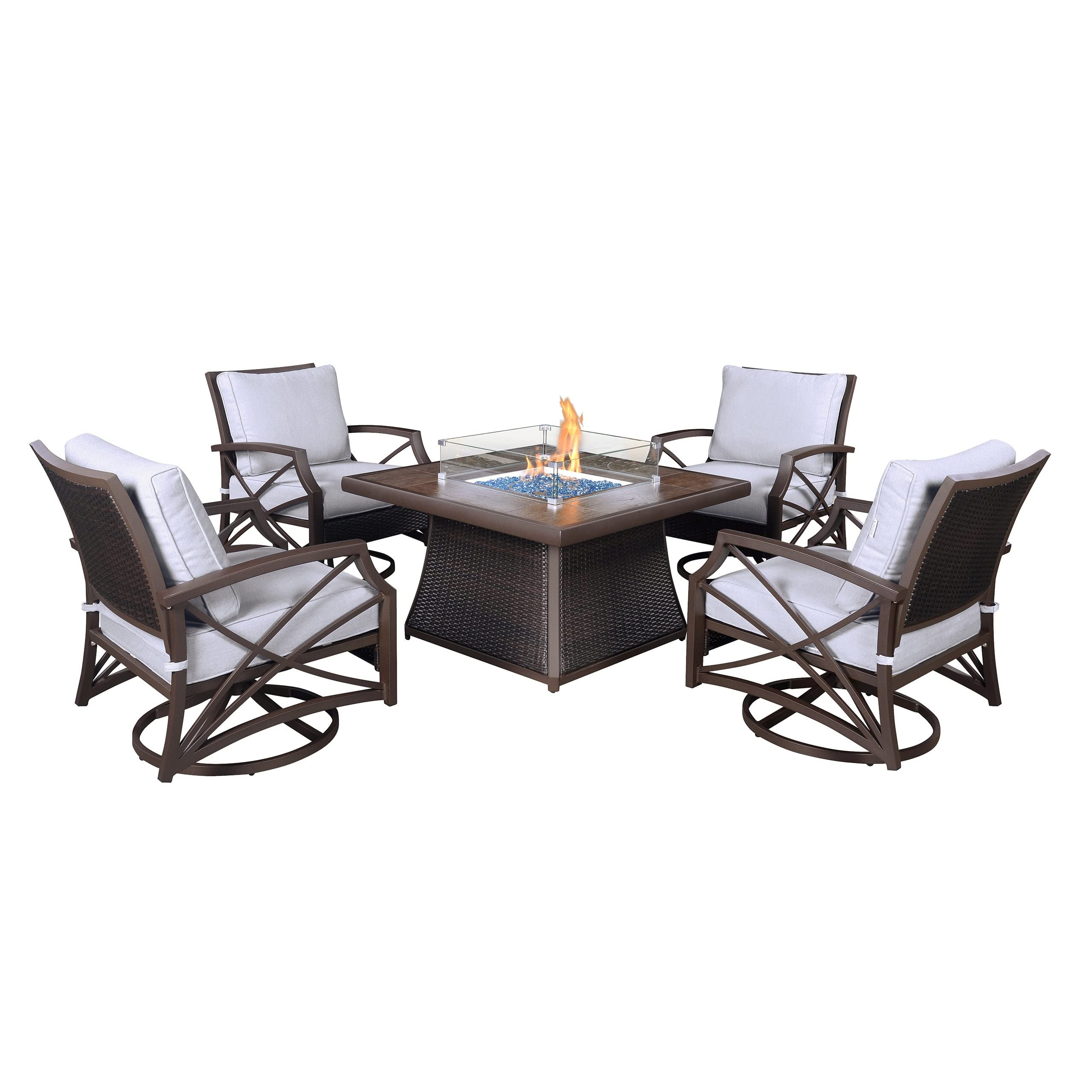 【Furniture】Kinger Home Propane Brazier Table 5-Piece Set, Suitable for Outdoor Patios