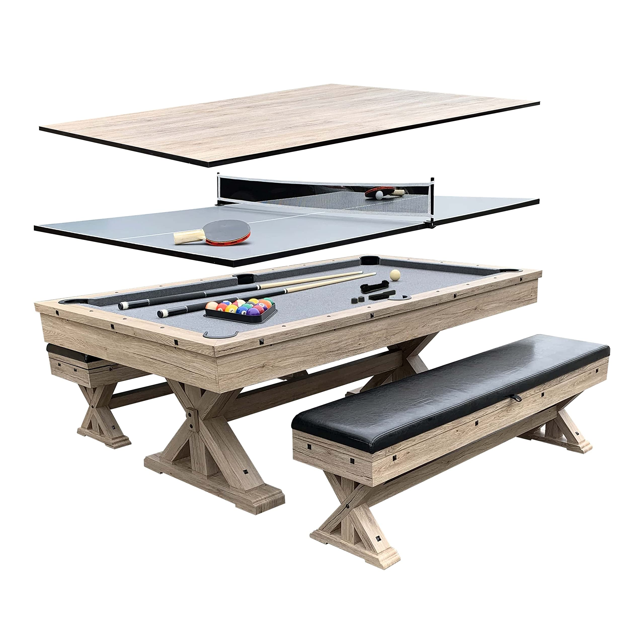 【Sports&Outdoors】【BS】Rockford 7-FT 3 in 1 Multi Game Featuring Pool Dining Table & Table Tennis Tables