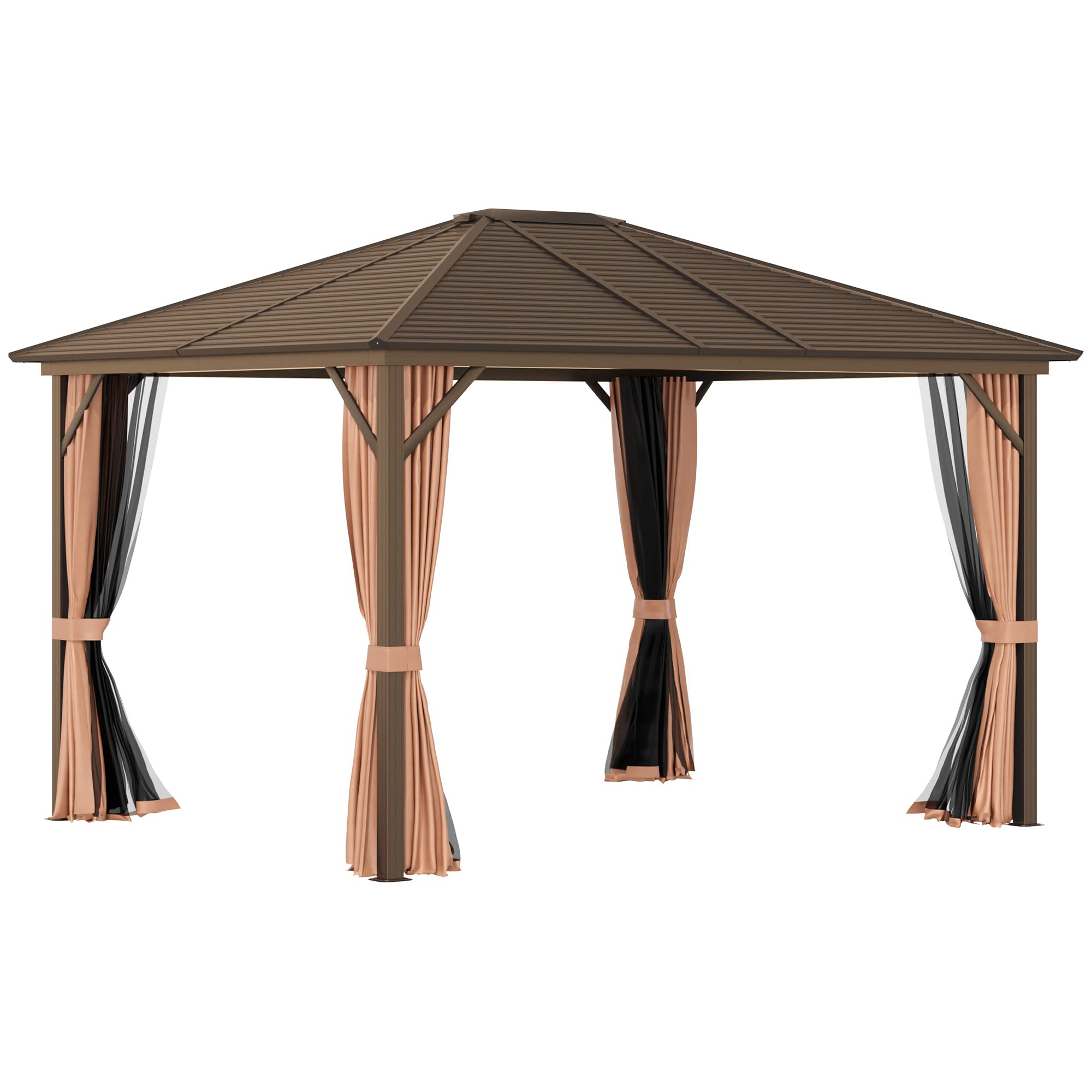 【Gazebo】Deluxe Steel Hardtop Patio Gazebo Garden Sun Shelter Aluminum Frame Heavy Duty Outdoor Pavilion