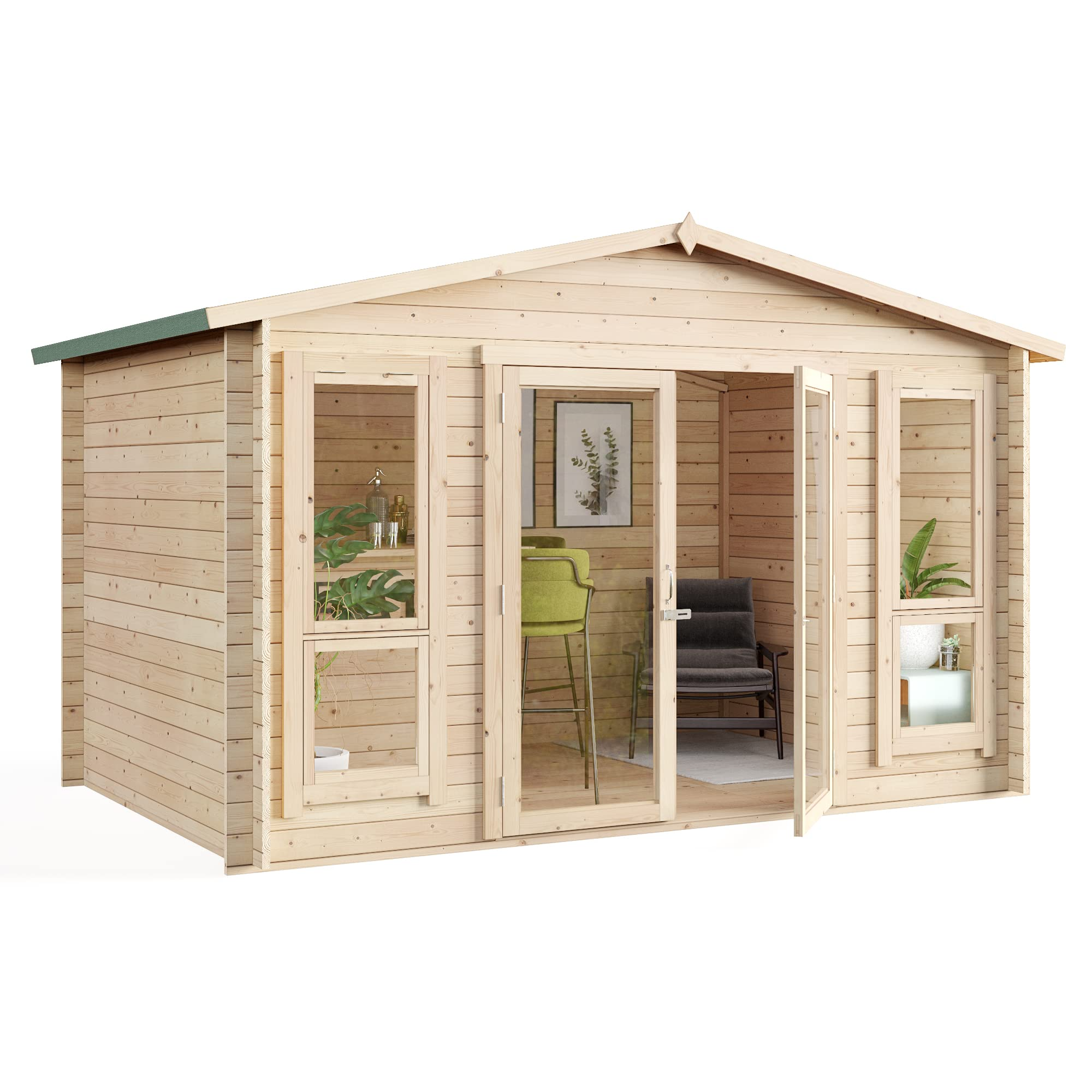 【Home&Garden】Log Cabin Summerhouse Garden Bar Room Apex Wooden Summer House Studio Home Office