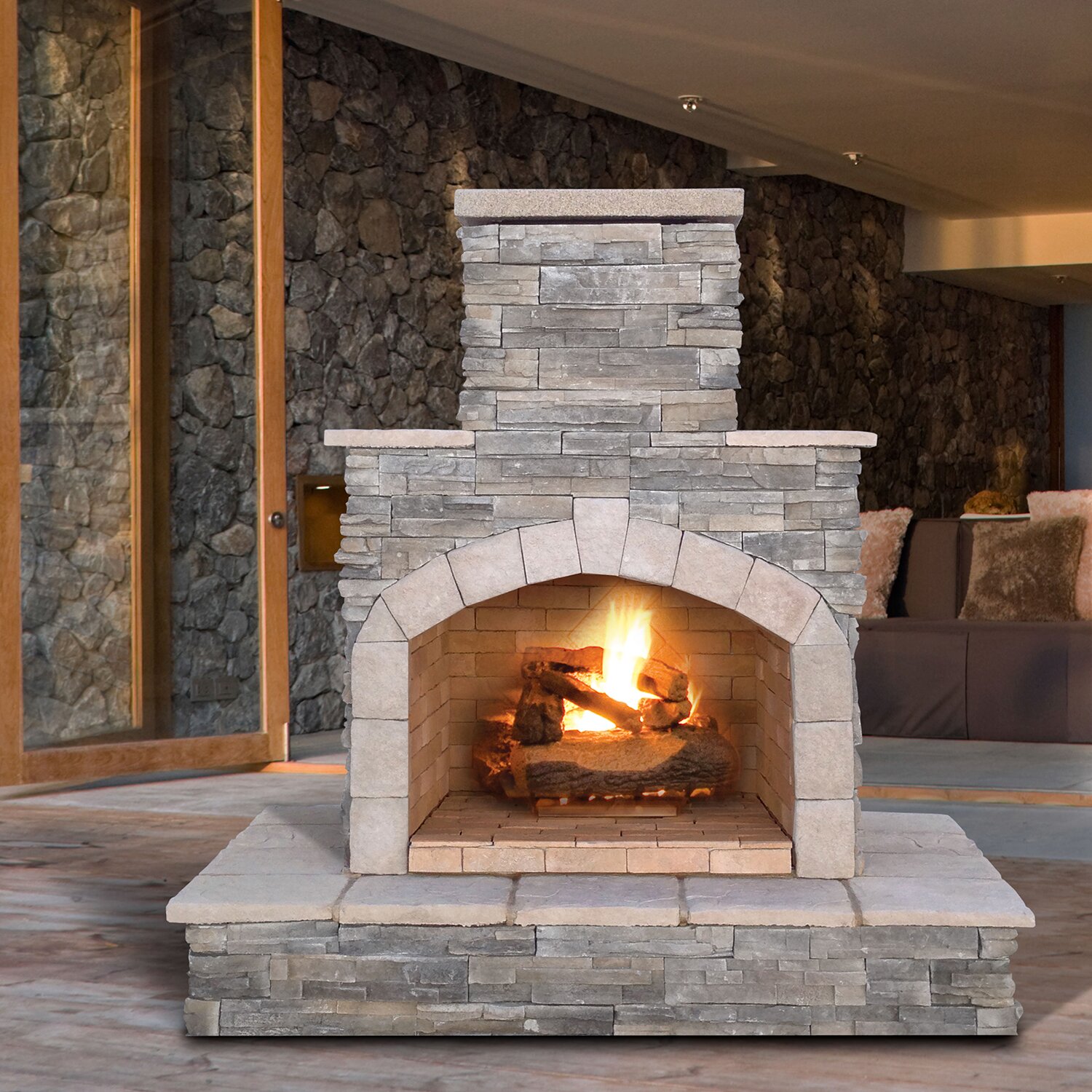【Sports&Outdoors】82'' H Stone Veneer Outdoor Fireplace