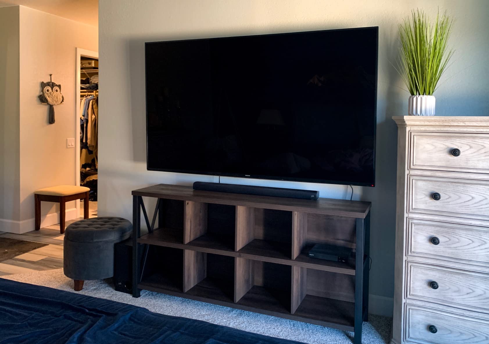 【Furniture】8 Cube Storage Organizer Bookshelf, Rustic Wood Cubby Bookcase, Industrial Horizontal Long Shelf