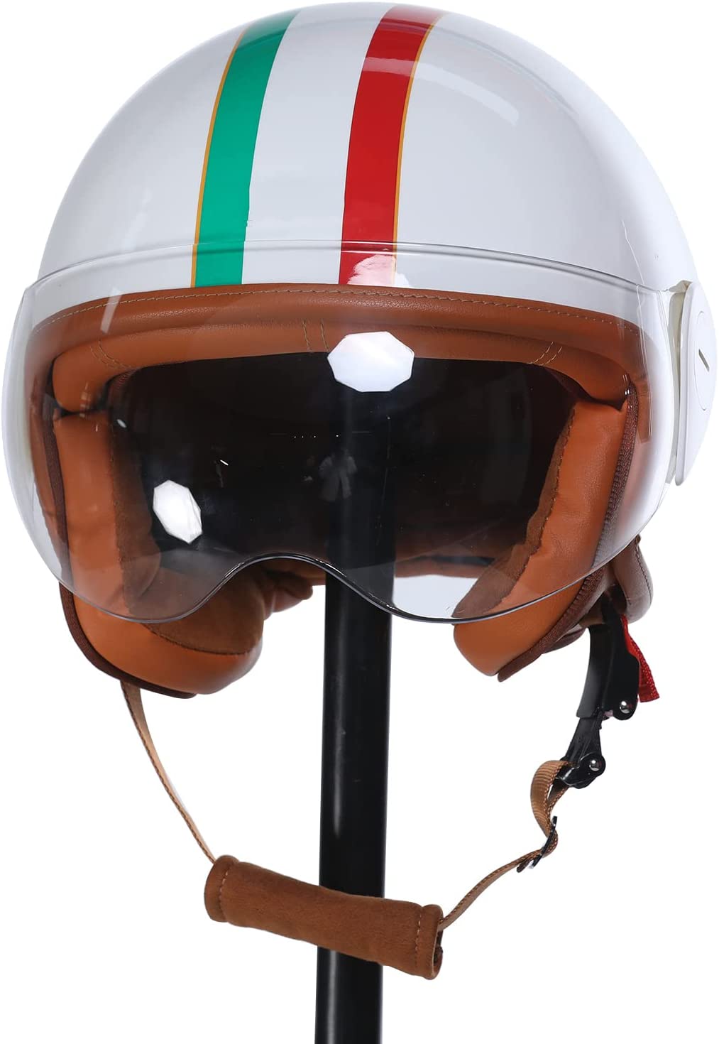 Vintage 3/4 Open Face Motorcycle Helmet,with Visor Retro Motorcycle Half Face Helmet DOT Approved Adults Motorcycle Half Helmet Cruiser Moped Scooter Bike ATV Moped Helmets