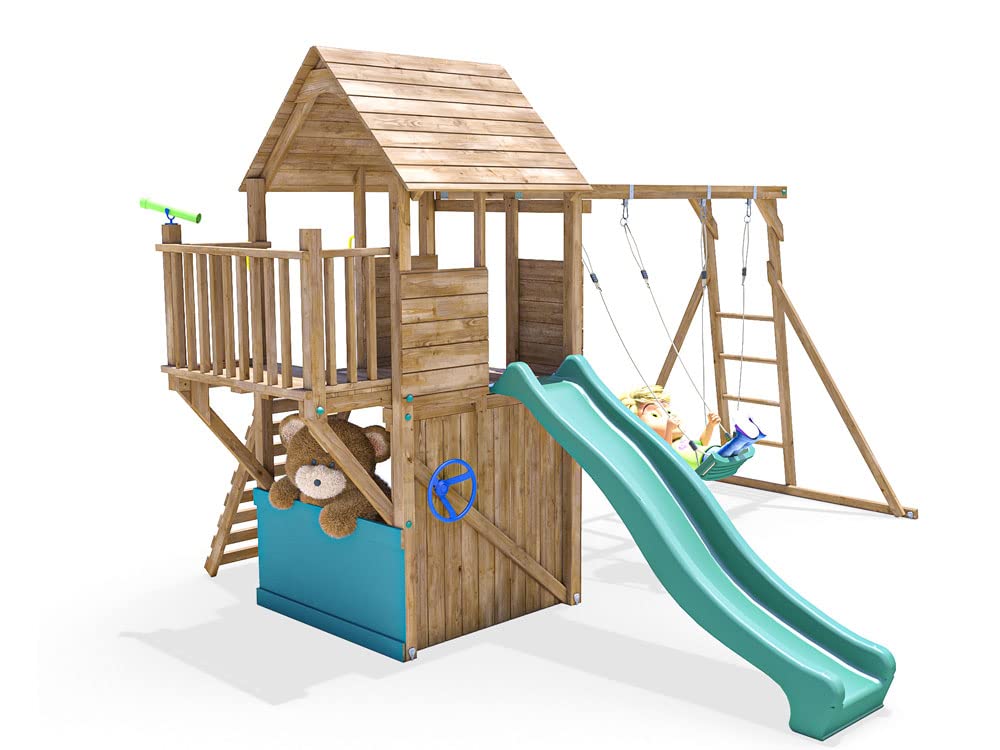 【Baby&Kids】Wooden Playhouse Climbing Frame Childrens Outdoor Play Tower Monkey Bar Swing Set