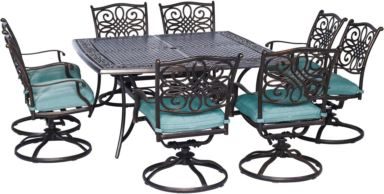 CAMBRIDGE SEAS9PCSWSQ8-BLU Seasons 9-Piece Square Dining Set Outdoor Furniture, Blue