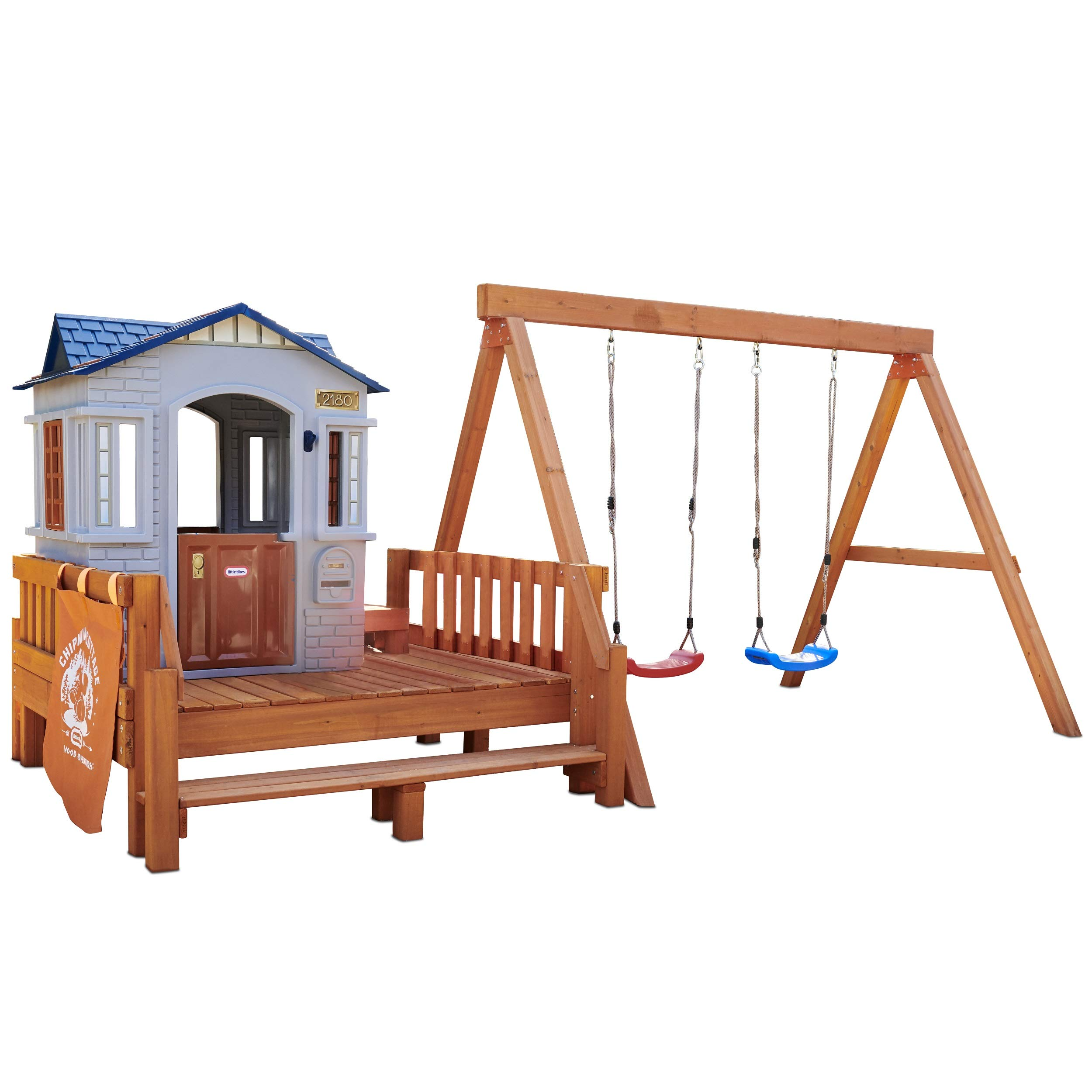【Baby&Kids】Chipmunk Cottage Outdoor Wooden Backyard Playset with Swing Set and Playhouse for Kids