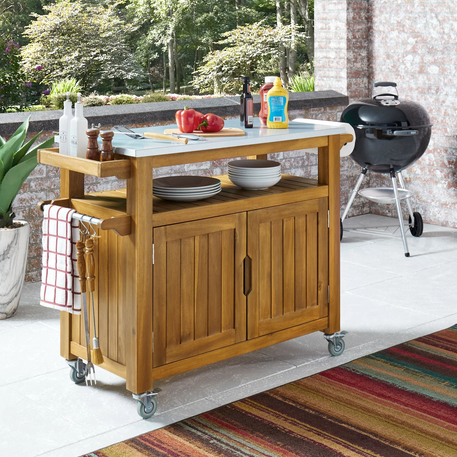 【Home&Garden】Amagansett Sand & Stable Bar Cart with Solid Wood Outer Material