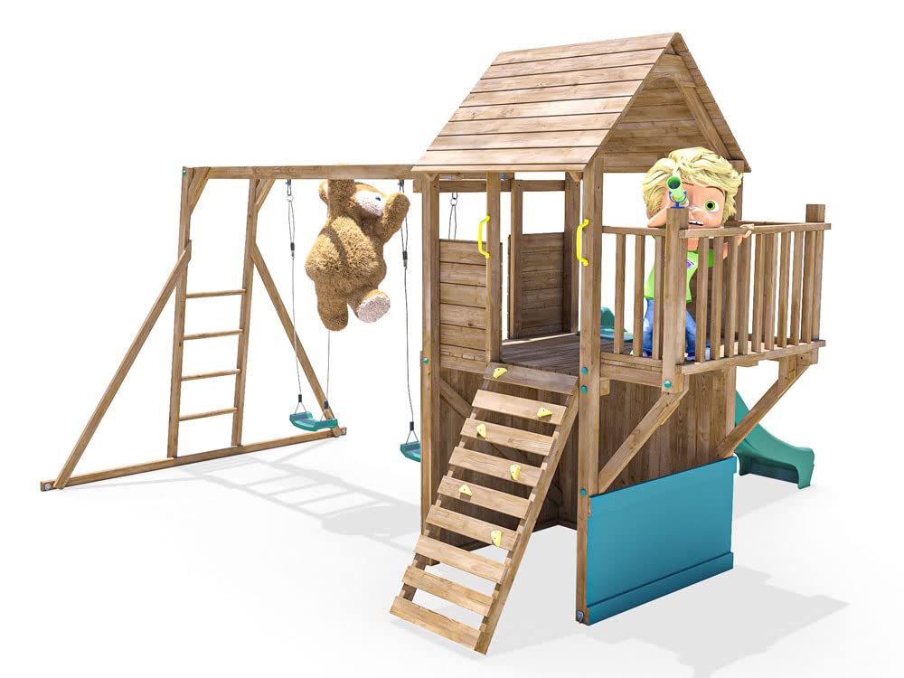 【Baby&Kids】Wooden Playhouse Climbing Frame Childrens Outdoor Play Tower Monkey Bar Swing Set