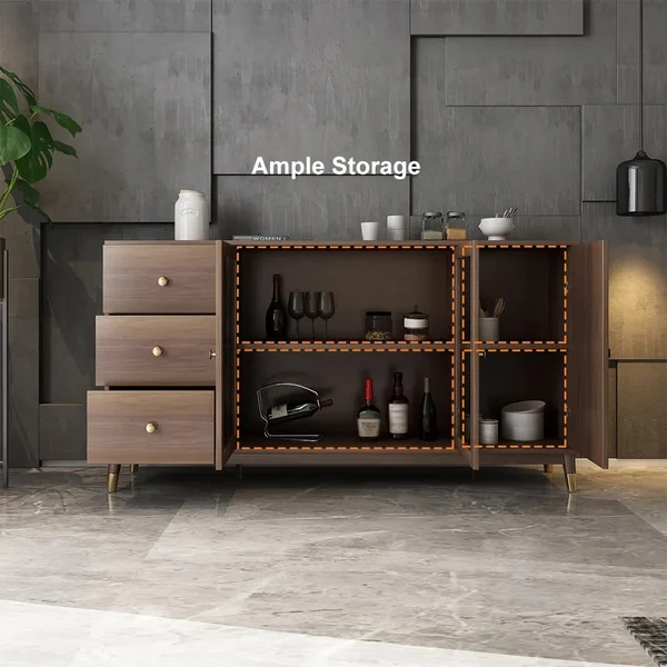 Ultic Modern Rectangle Sideboard Buffet with Ample Storages & Doors in Walnut