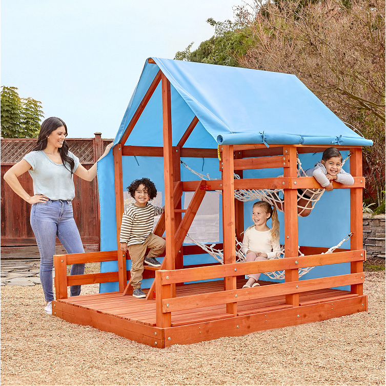 【Baby&Kids】Outdoor Glamping House, Backyard Bungalow Fun, 2 Bunk Hammocks, Outdoor Lights