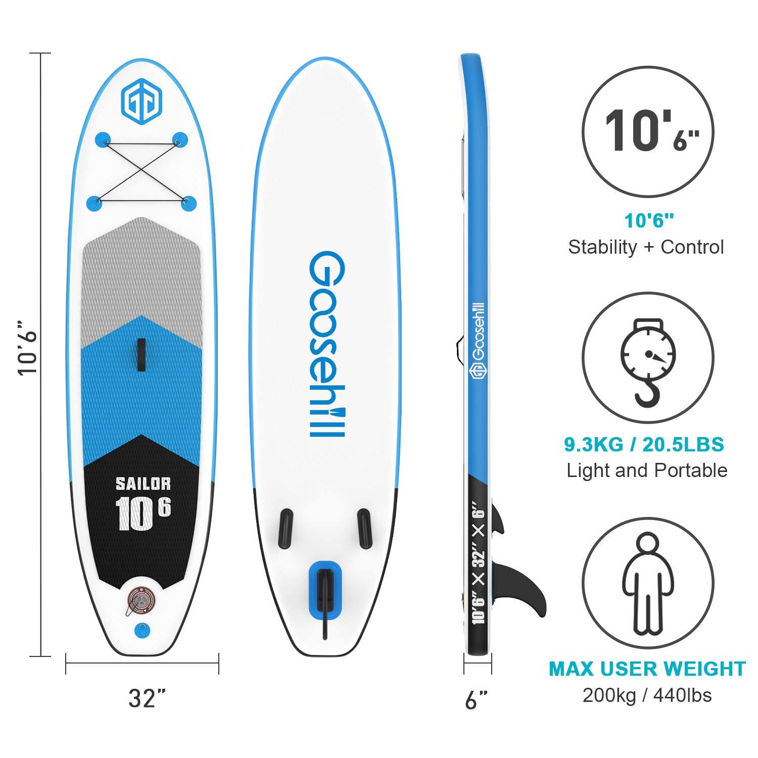 【Sports&Outdoors】Inflatable Stand Up Paddle Board, Premium SUP Package, 10'6 Long 32 Wide 6 Thick