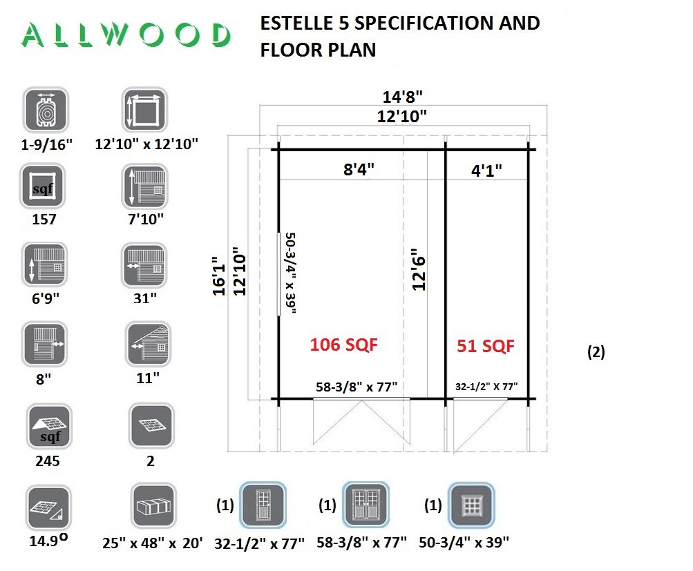 【Home&Garden】Estelle 5 | 157 SQF Cabin Kit, Garden House