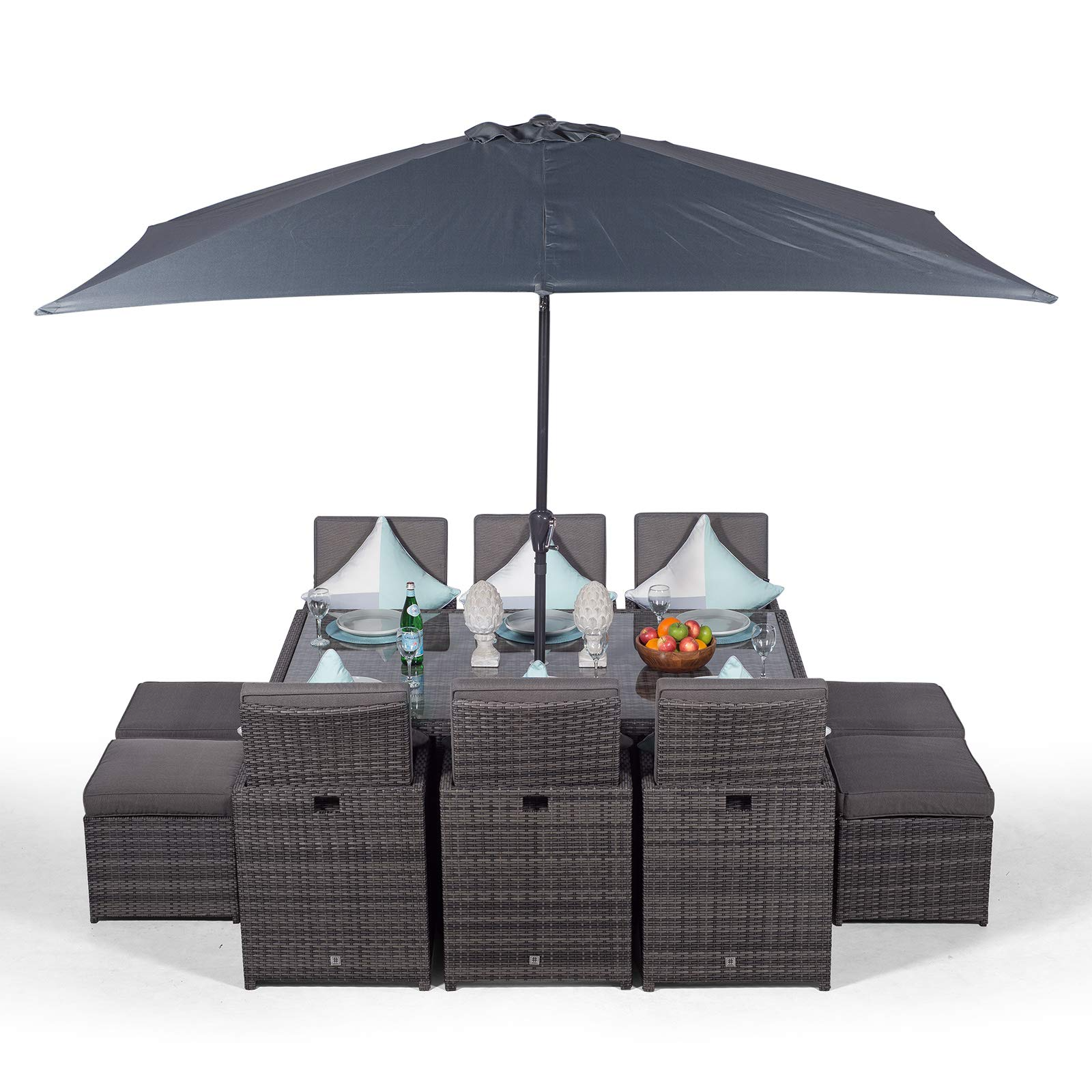 【Home&Garden】Cube Rattan Garden Furniture Set Chairs Sofa Stool Table Patio 6 Seater Set