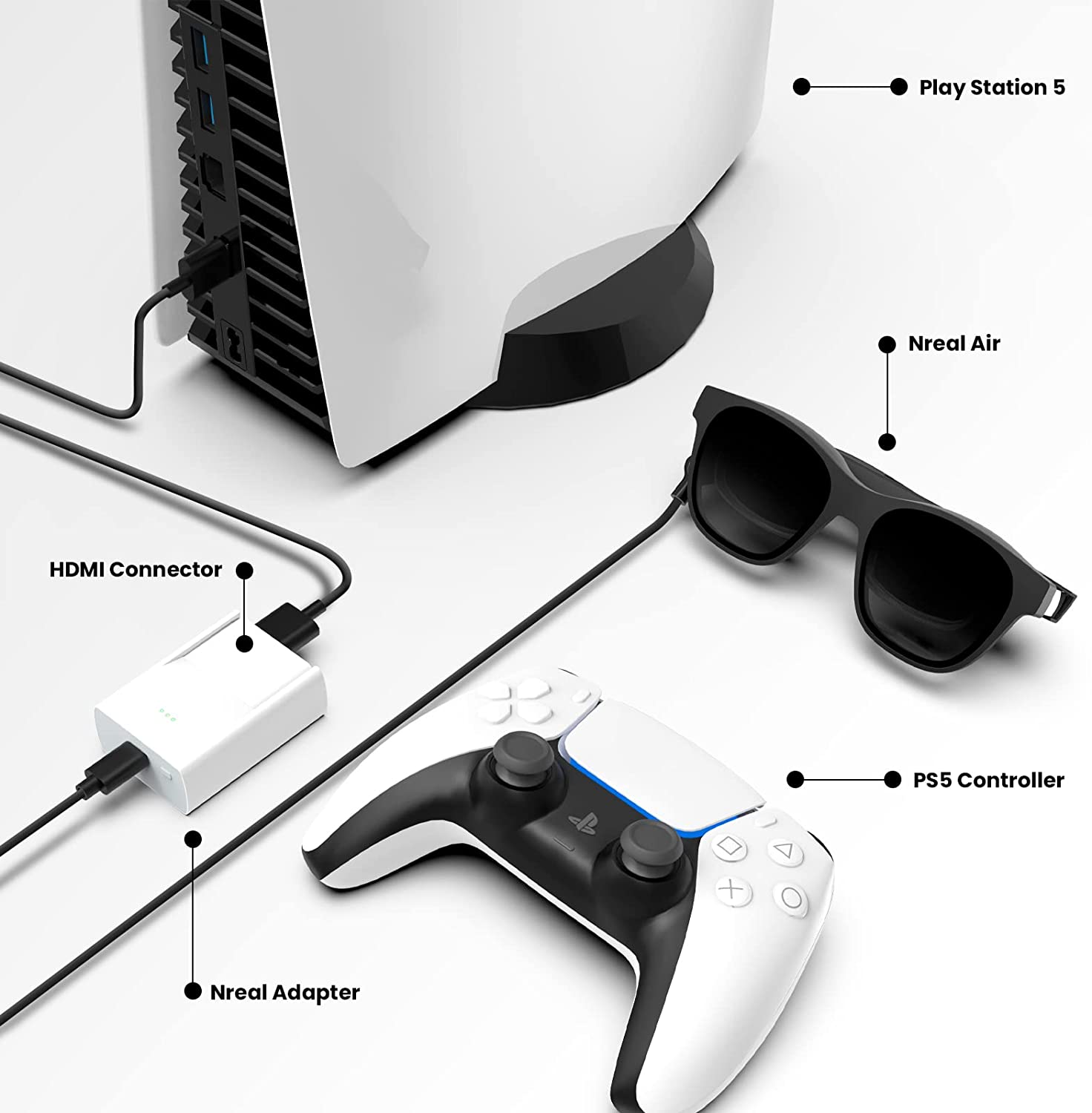 Nreal Air AR Glasses with Nreal Adapter, Compatible with iPhone and Nintendo Switch, Connect to iPhone via Lightning to HDMI Adapter, Stream and Game, AR Glasses with 130