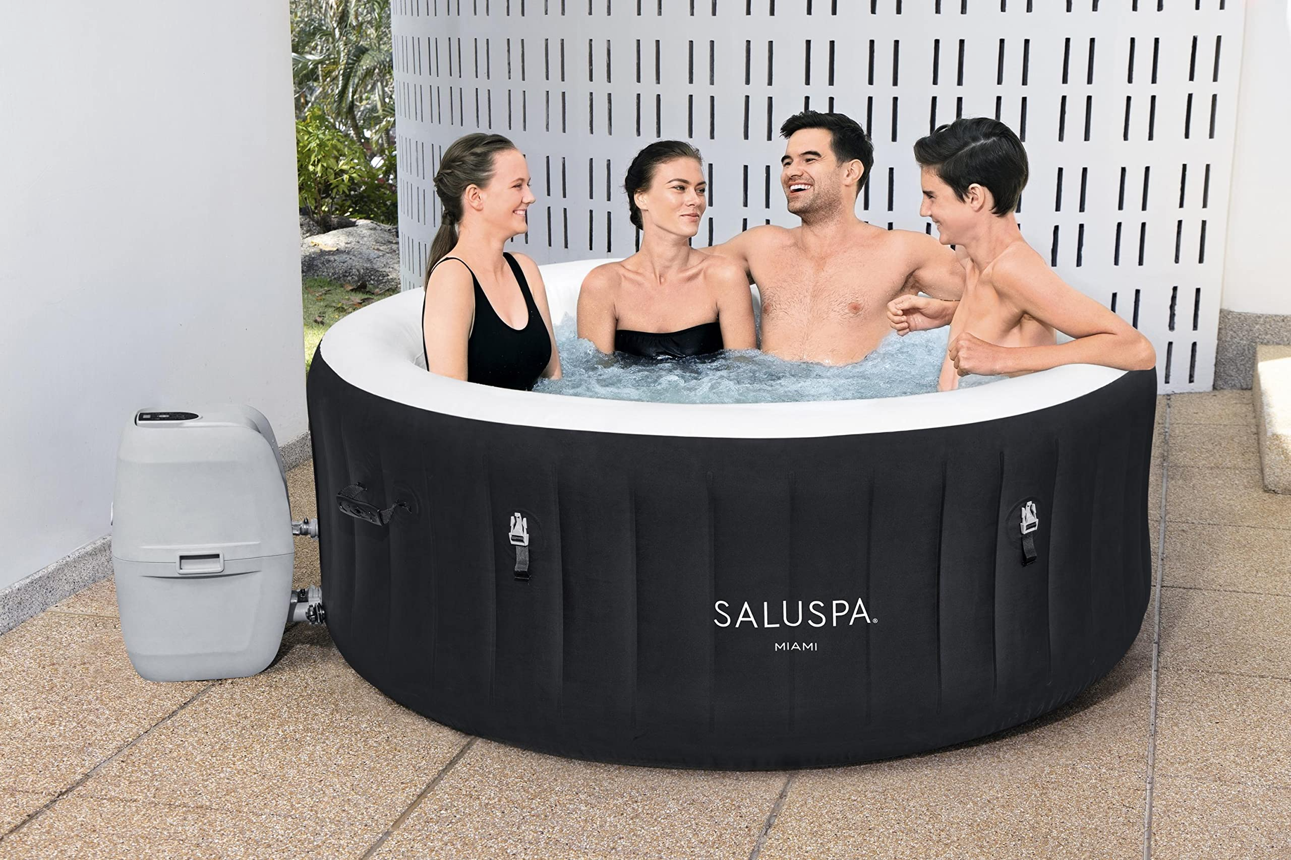 【Sports&Outdoors】SaluSpa Miami Inflatable Hot Tub, 4-Person AirJet Spa
