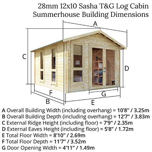 【Home&Garden】12x10 Log Cabin Summerhouse | Apex Tongue & Groove Log Cabin | Floor, Roof & Felt Included
