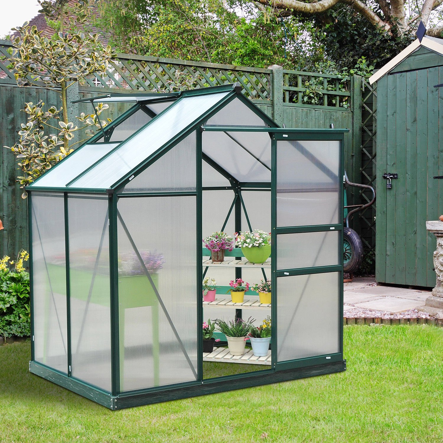 【Home&Garden】6'x4'x7' Polycarbonate Greenhouse Walk-in Plant Greenhouse for Backyard/Outdoor
