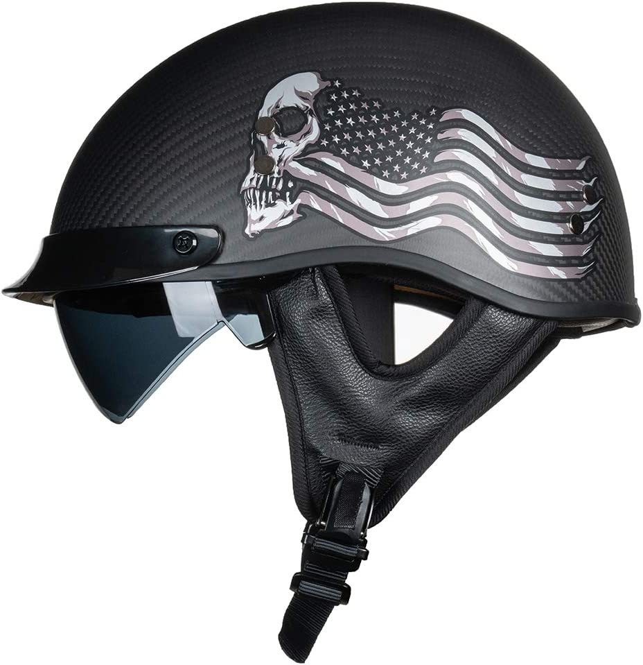 VCOROS Carbon Fiber Open Face Sun Shield Crusie Motorcycle Helmet