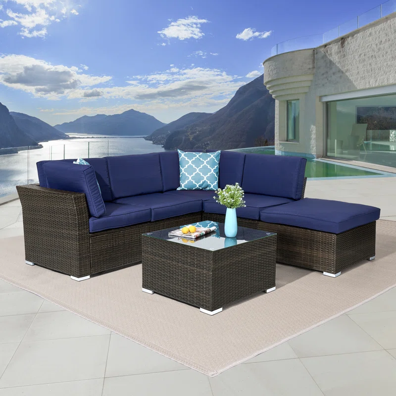 Elra Rattan Wicker 5 - Person Seating Group with Cushions