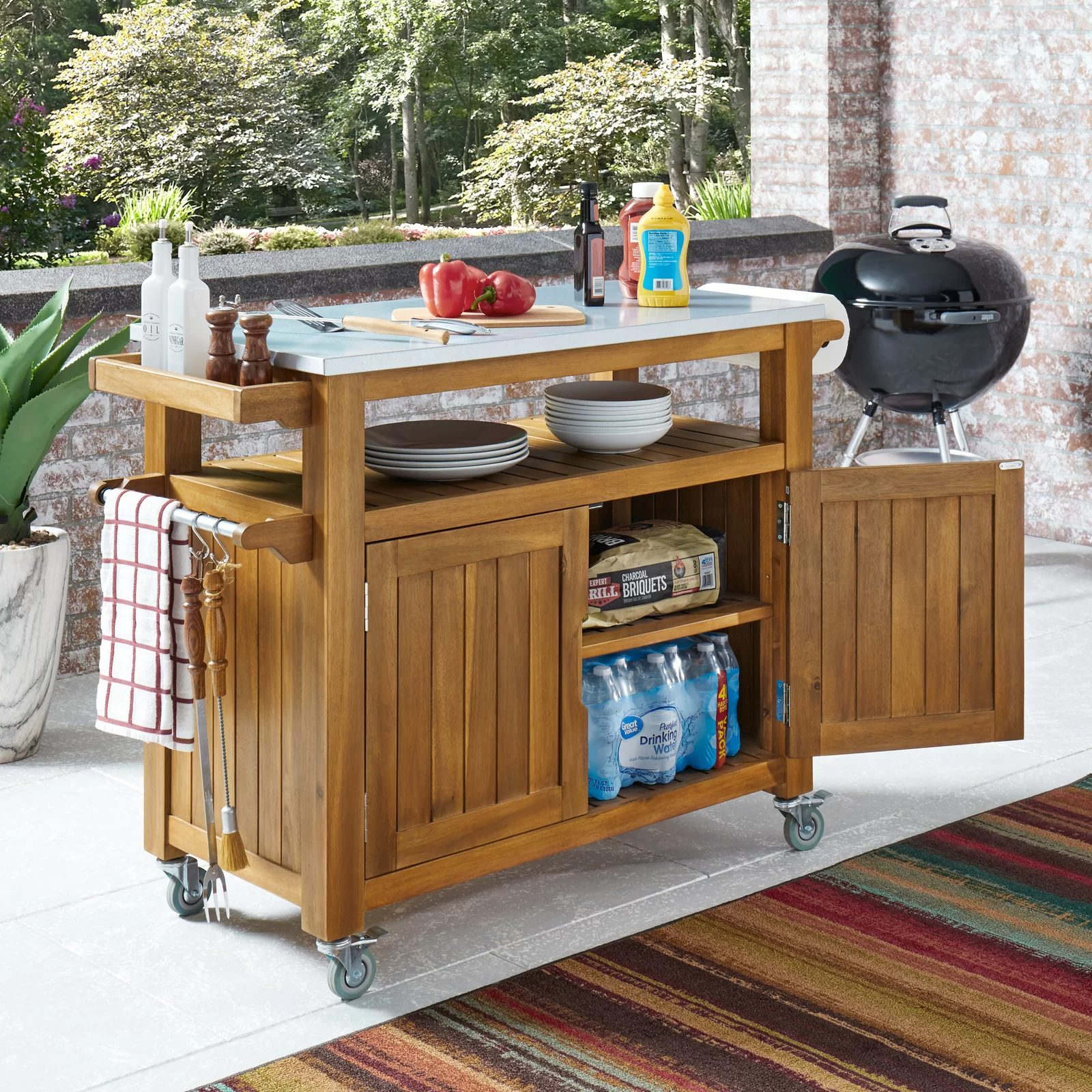 【Home&Garden】Amagansett Sand & Stable Bar Cart with Solid Wood Outer Material