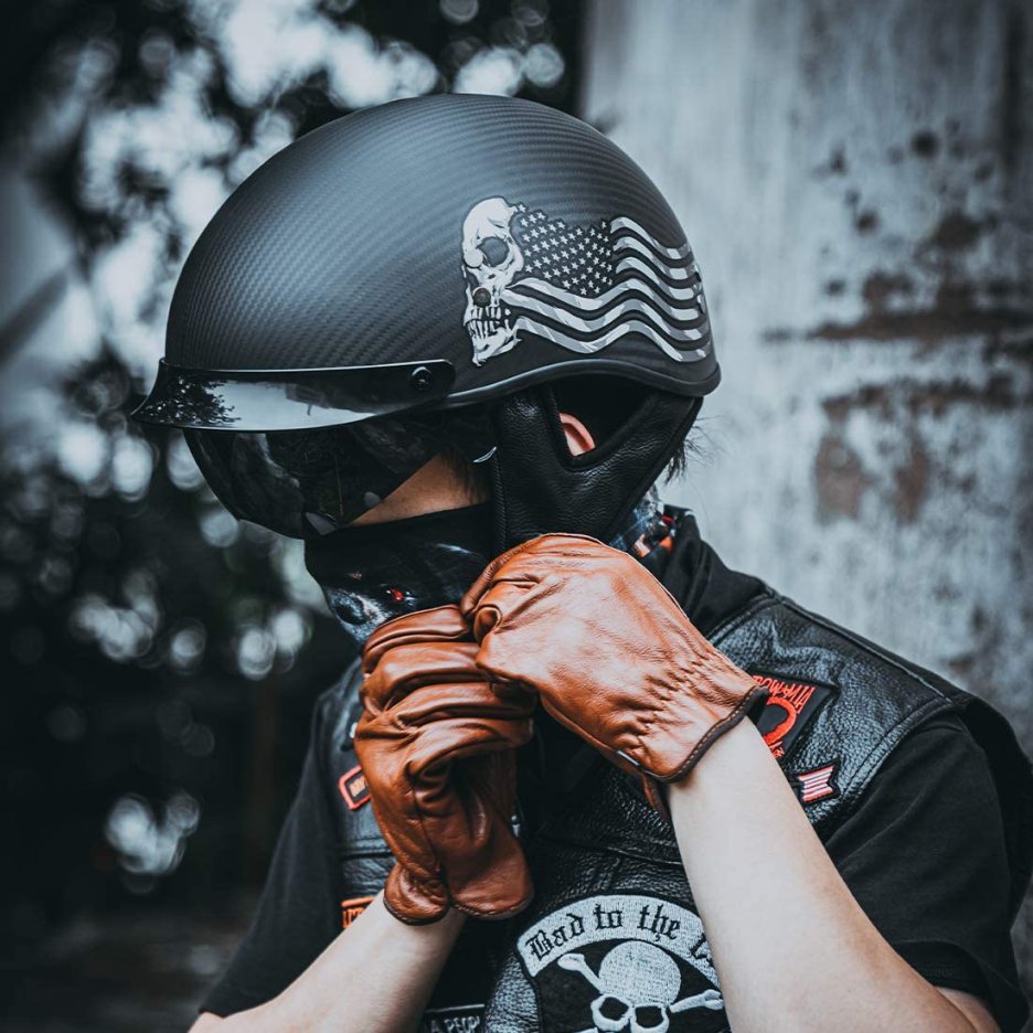 VCOROS Carbon Fiber Open Face Sun Shield Crusie Motorcycle Helmet