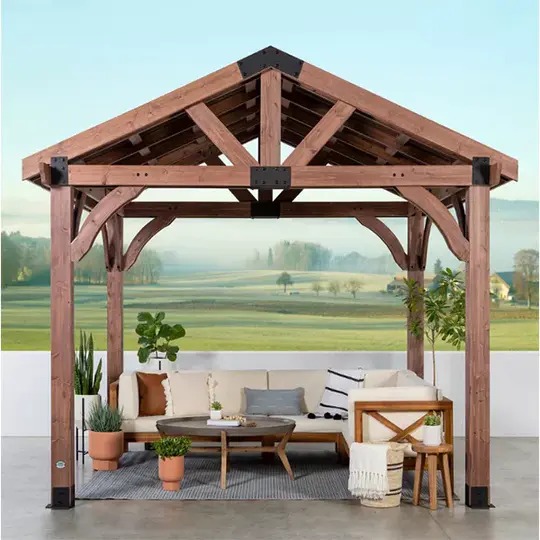 【Gazebo】10 x 12 ft. Solid Wood Patio Gazebo, Premium Cedar Framed Gazebo for Garden, Patio, Backyard