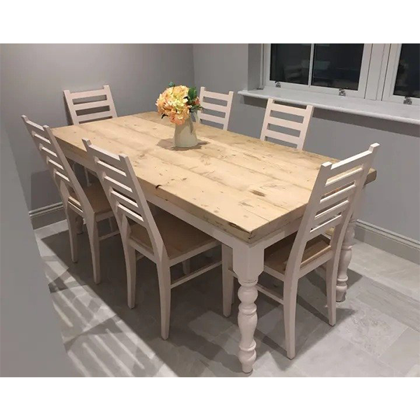 Farmhouse dining table with reclaimed wood top and 6 chairs