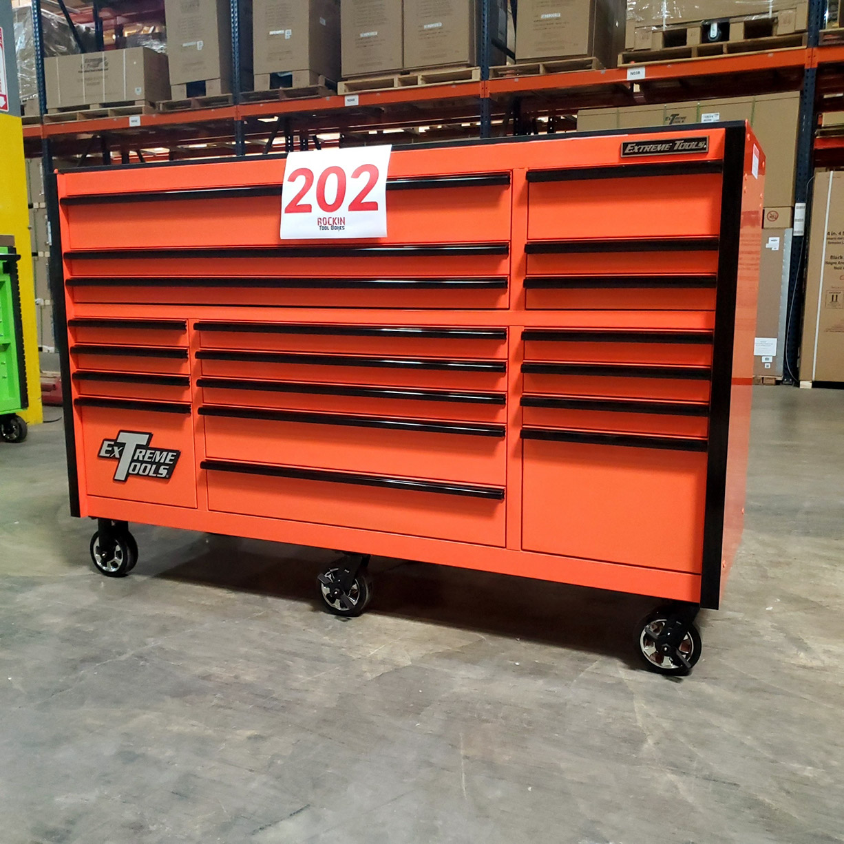 n- used toolboxScratch & Dent, Extreme Tools RX Series 72 19 Drawers 25 Deep Roller Cabinet, Orange, 150 lbs. Slides C Showroom Demon-