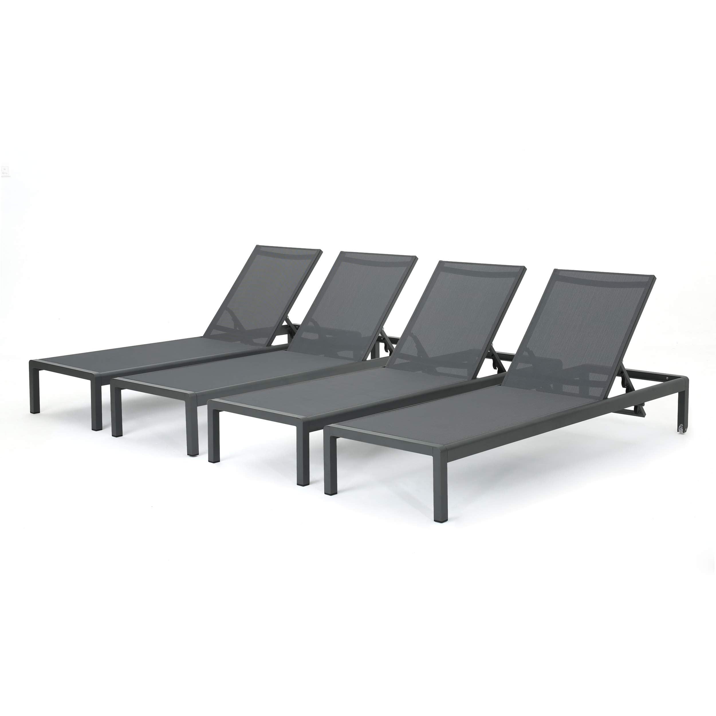【Home&Garden】Coral Bay Outdoor Aluminum Chaise Lounges with Mesh Seat, 4-Pcs Set, Grey  Dark Grey