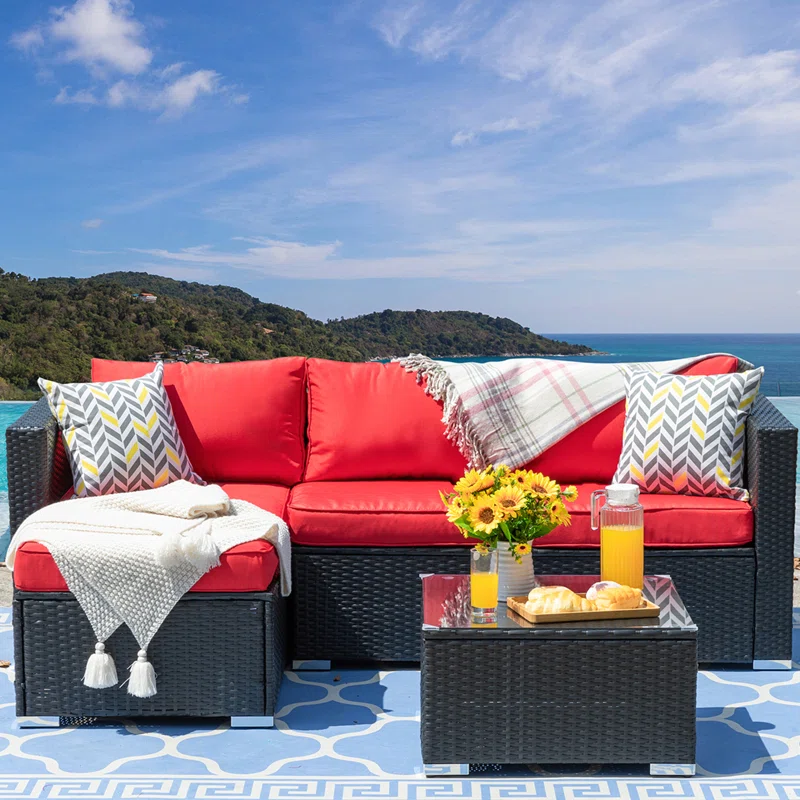 Harbaugh Polyethylene (PE) Wicker 3 - Person Seating Group with Cushions