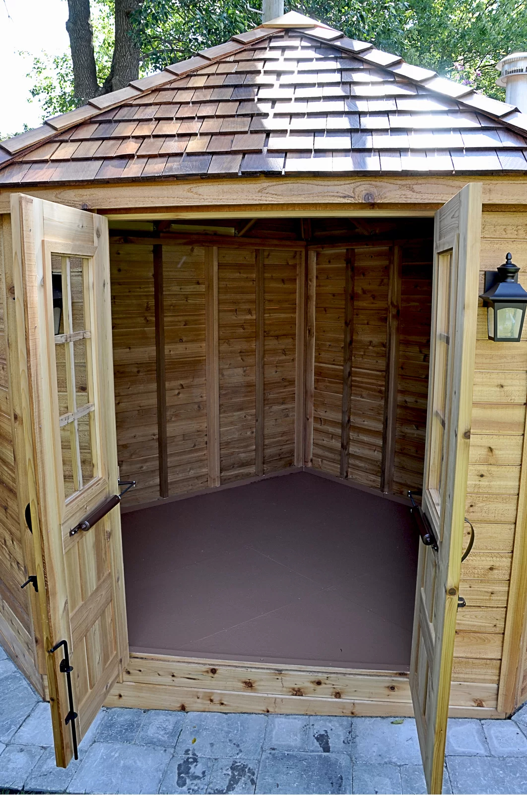 【Storage Shed】9 ft. W x 9ft. D Penthouse Cedar Wood Garden Shed with French Doors