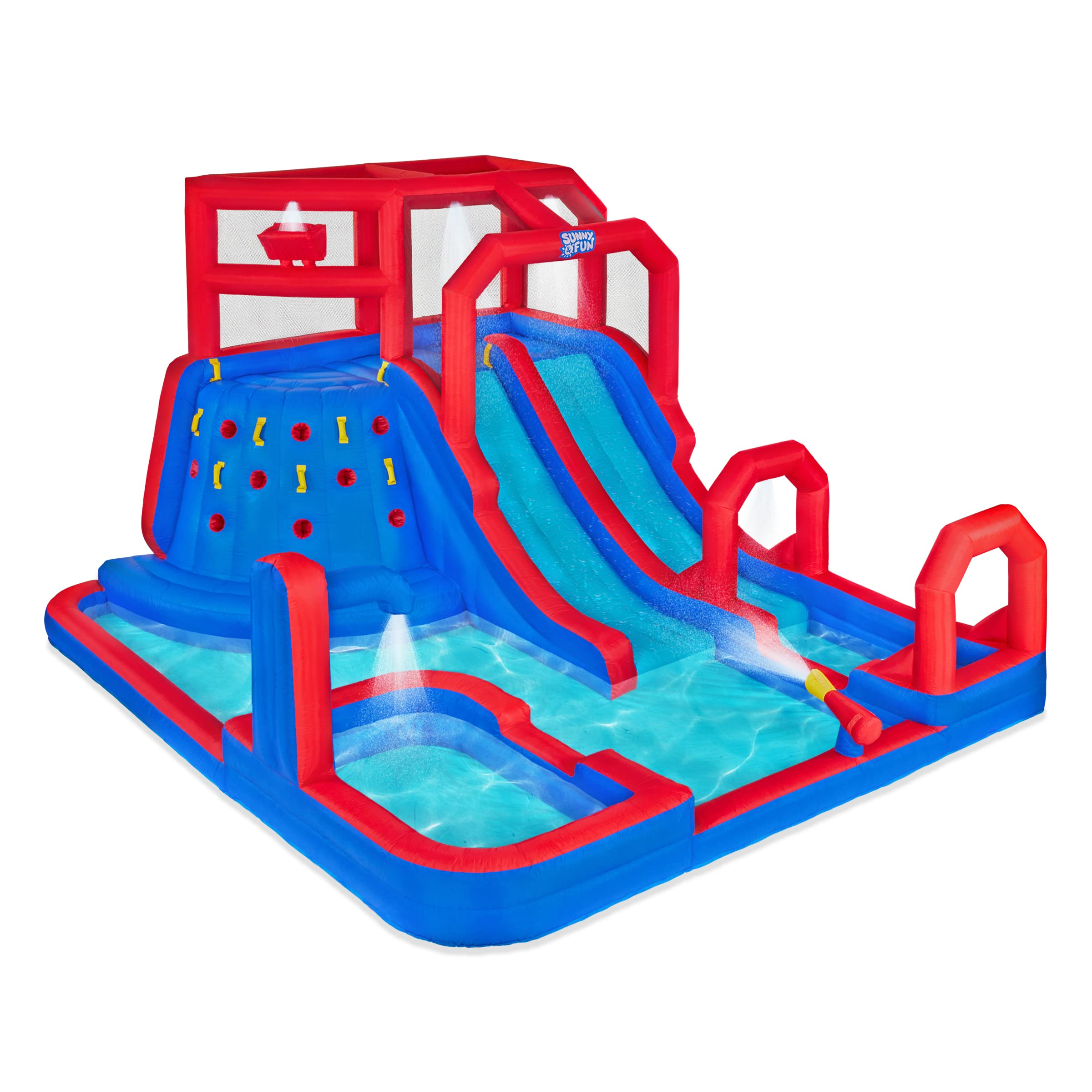 【Baby&Kids】Inflatable Water Slide Park - Climbing Wall, 2 Slides, Splash & Deep Pool