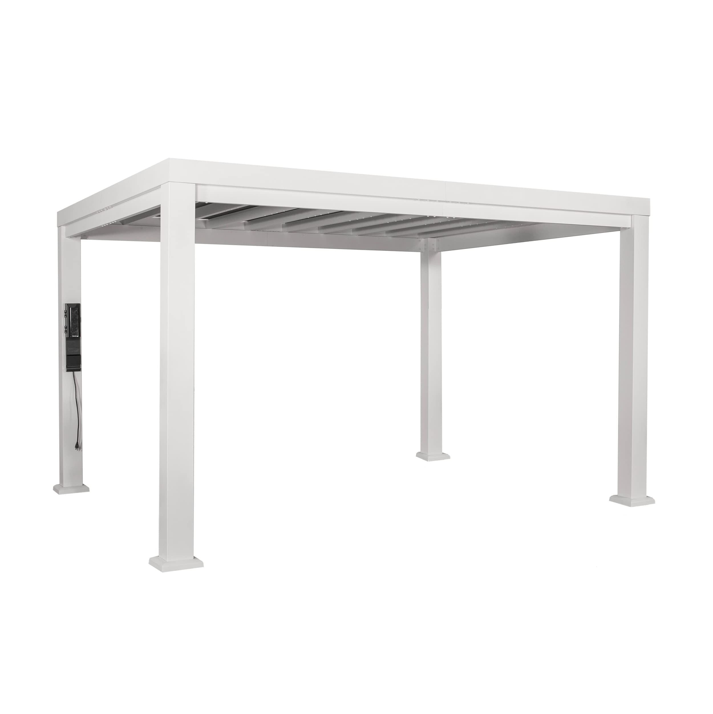 【Home&Garden】14 x 12 White Modern Steel Pergola with Sail Shade Soft Canopy