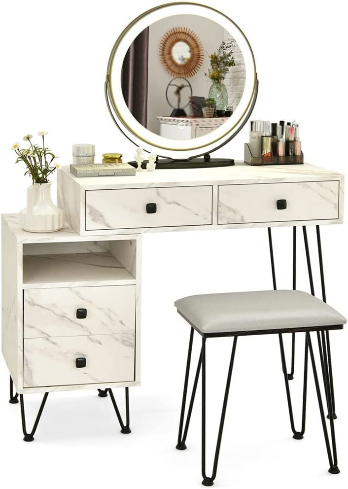 TREXD Dresser Stool Set Dimmer LED Large Cabinet Drawer Dressing Table Bedroom Furniture (Color : E, Size : 31.5"x16"x30")